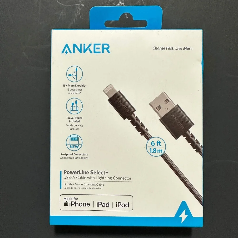 Anker PowerLine Select+ USB-A to Lightning Cable 6ft Braided Nylon Black 1.8m
